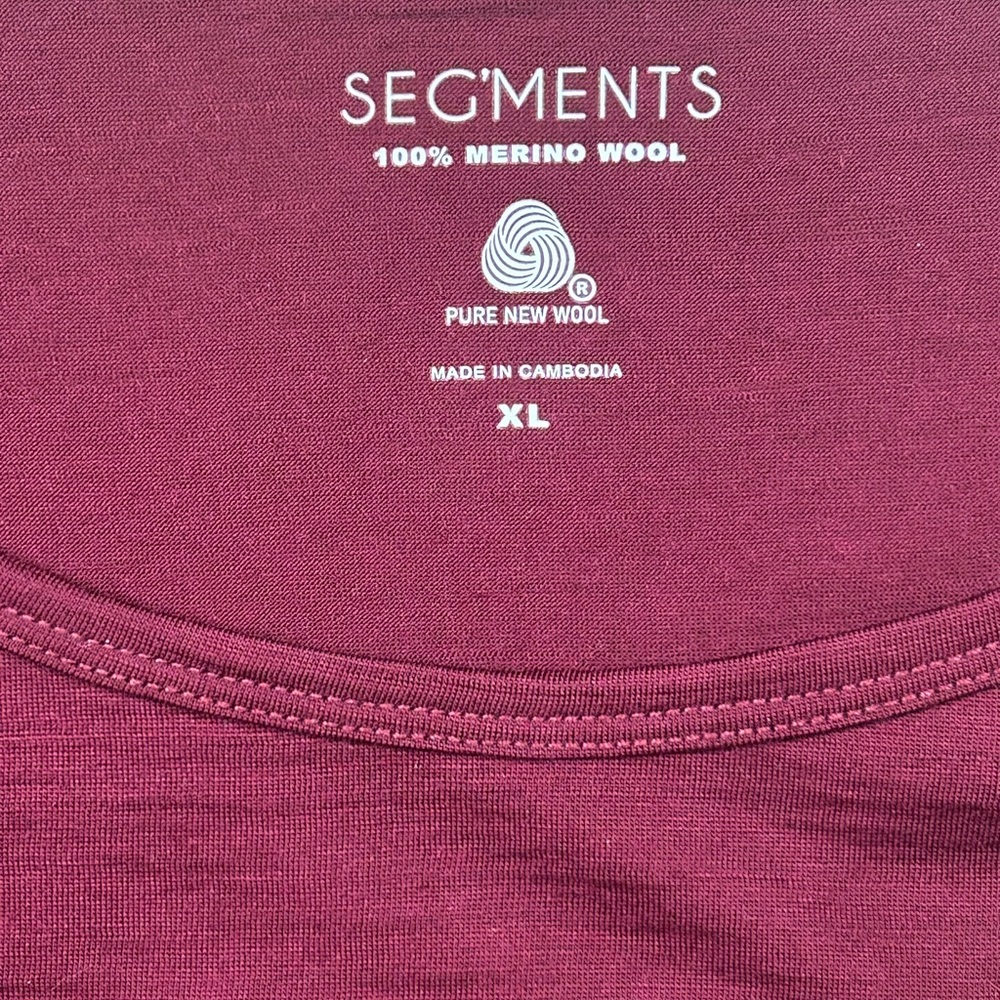 Segments 100% Merino Wool Top XL Dark Red Long Sleeve NWT - Picture 3 of 11